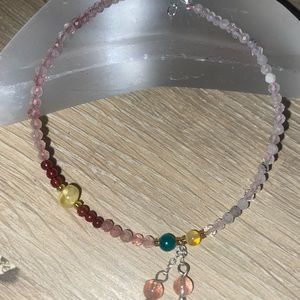 Strawberry Quartz & Moonstone anklet